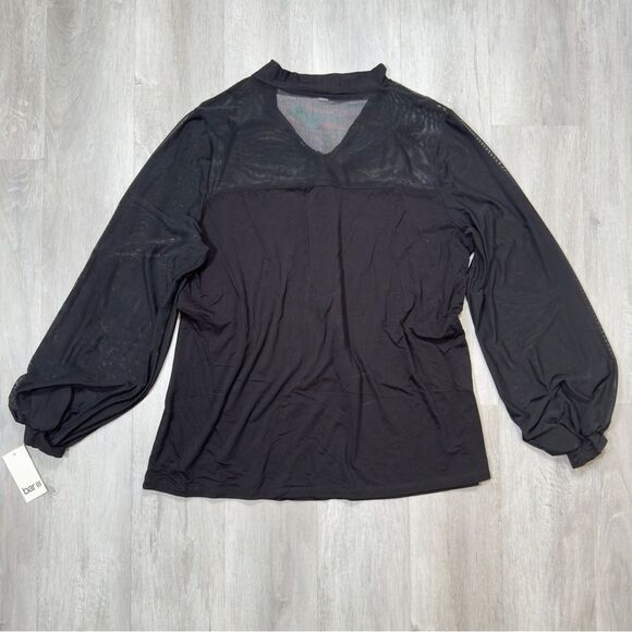 Bar III Women's 1X Plus Size Chic Black Balloon Sleeve Blouse with Tie Neck New - Picture 6 of 7